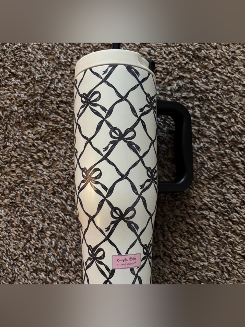 Simply Bells black and white bow print insulated tumbler with straw
